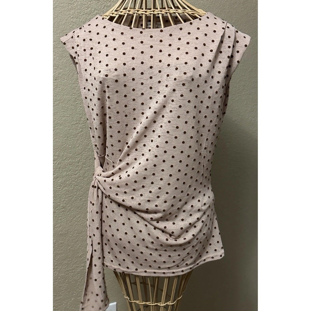 By The River Sleeveless L Knit Top Polka Dot Blush Pink Side Tie Cap Sleeves